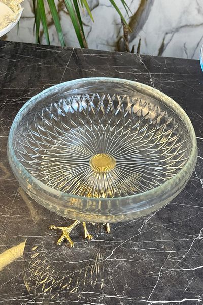 MAY HOME Gold Branch Leg Glass Presentation Bowl & Fruit Salad Serving