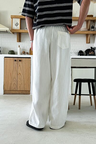 Flaw Wear White Waist Elastic Linen Baggy Trousers