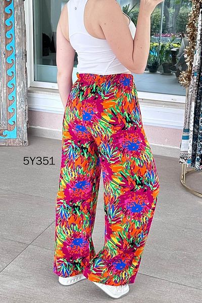 İnce Topuk Wide Leg Patterned Viscose Trousers 5Y351