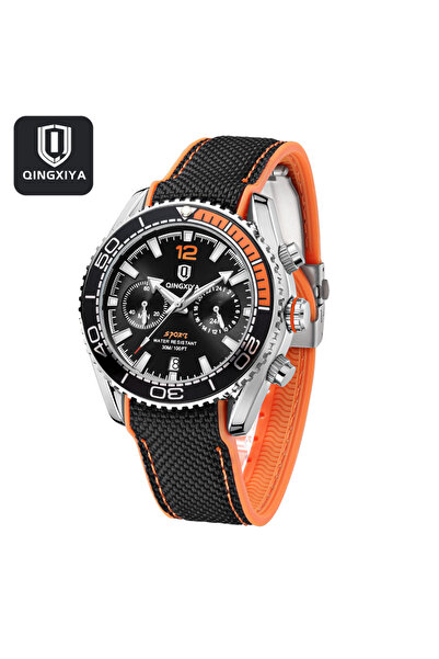 Choice ساعة QINGXIYA الرياضية للرجال بسوار من السيليكون وكرونوغراف كوارتز مقا...
