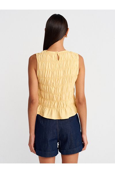 Dilvin 50845 Sleeveless Crop Blouse-Yellow