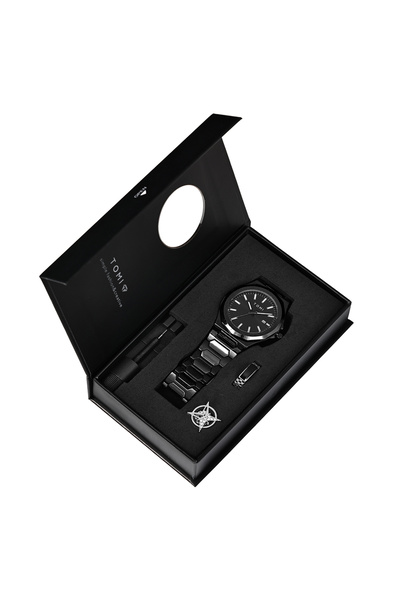 Choice All Black TOMI Luxury Business Men's Watch Gift Box Set High Quality Rose Gold Case Simple and Versa