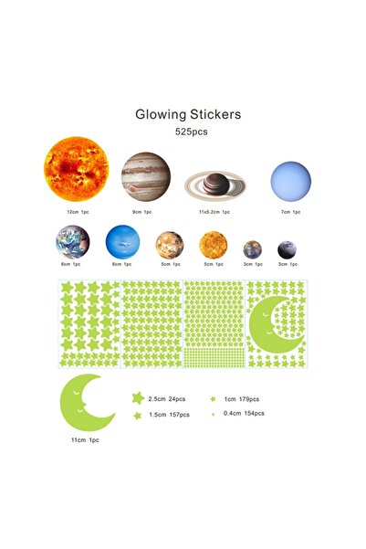 Choice 525 قطعة من ملصقات الحائط المضيئة على شكل تسعة كواكب لغرفة نوم الأطفال...