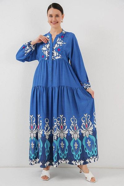 Aymood 2423 Rochie Hijab Autentică cu Motiv - F. Indigo