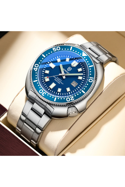 Choice رقم 6672 ساعة QINGXIYA زرقاء بتصميم عصري جديد للرجال من الفولاذ المقاو...