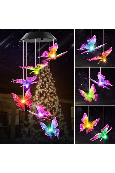 Choice butterfly LED Solar Variable Light, Waterproof Color Gradient Butterfly Angel Wind Chime Light for C