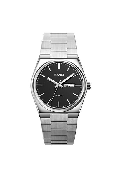 Skmei ساعة سكيمي 9288 كوارتز فضية سوداء للرجال مقاومة للصدمات من الفولاذ المقاوم للصدأ وتاريخ الأسبوع ورياضية ومقاومة للماء