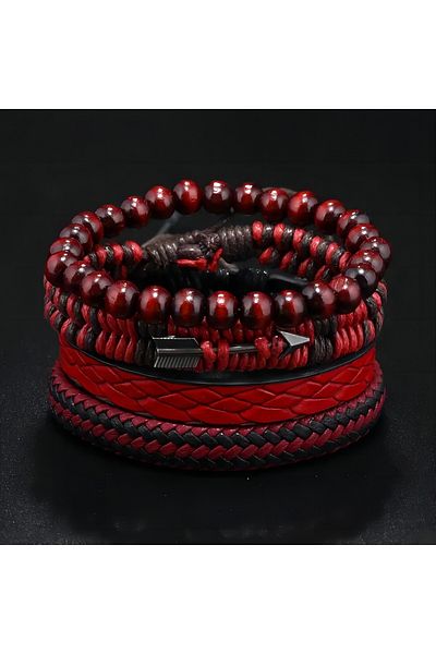 Choice Light Yellow Gold Color Fashion Vintage Men's Leather Bracelet Cupid's Arrow Wooden Beaded Leather H