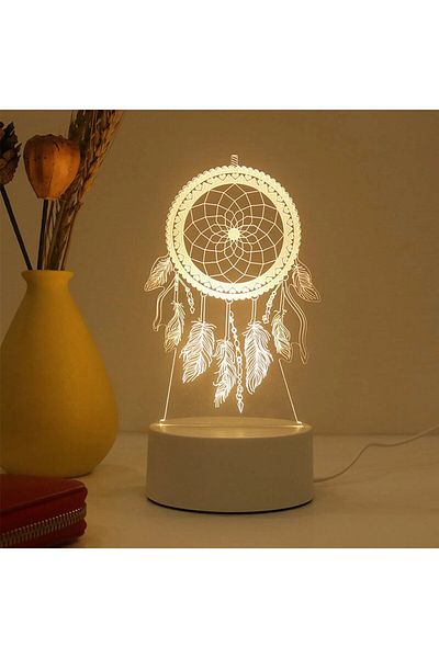 Choice Round Dreamcatcher 1pc Night Light Creative Acrylic Bedroom Bedside LED Table Lamp Holiday Event Gif