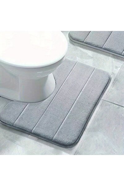 Choice سجادة حمام مخططة بلون نقي مقاس 400 مم × 500 مم، قطعة واحدة باللون الرمادي الفاتح، ناعمة غير قابلة للانزلاق وسريعة الجفاف