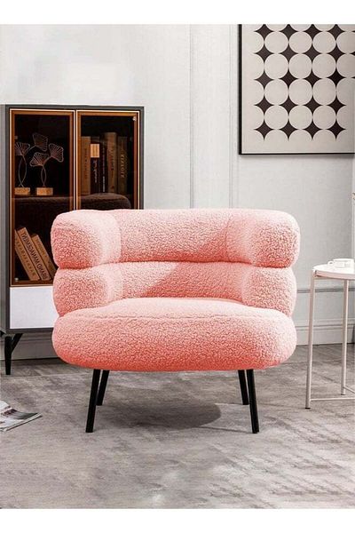 Taimi Elegant Design Boucle Chair, Bedroom, Boucle Chair for Living Room and Office -Pink