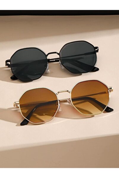 Choice FP313-BG.GLT 2 Pcs Metal Geometric&Round Frame Fashion Classical Sunglasses For Vacation Decors Phot