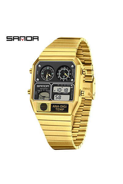 Choice ساعة SANDA الإلكترونية متعددة الوظائف للرجال باللونين الأبيض والذهبي م...