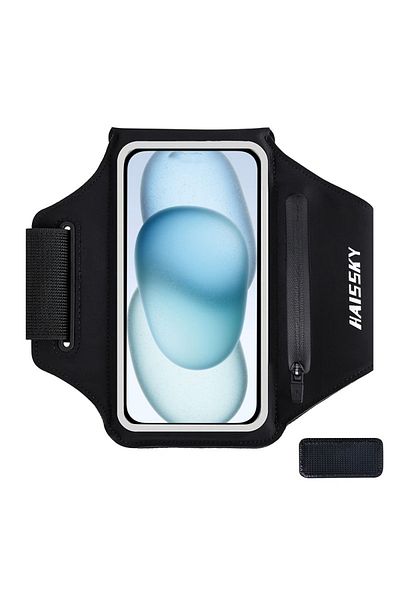 Choice Full Black HAISSKY 7.0 Large Zipper Running Sports Armband For iPhone 16 15 14 13 12 Pro Max 15 Plus