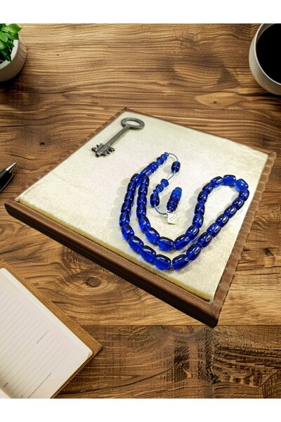 Anemore Collection سبحة من حجر العقيق الناري بقطع كبسولي بلون أزرق داكن، صناع...