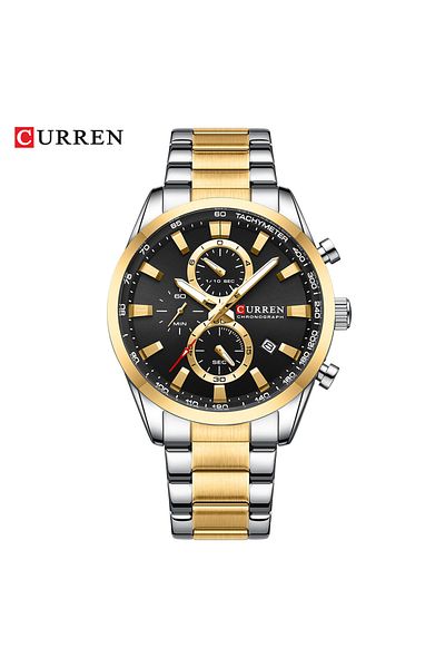 Curren gold black CURREN Casual Sporty Brand Stainless Steel Band Wristwatches for Men Chronograph Quartz