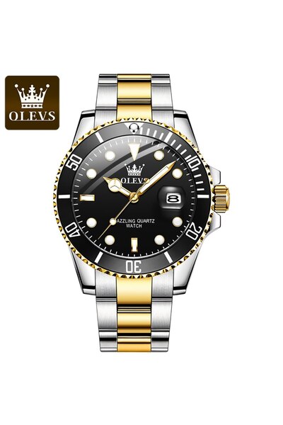Choice ساعة OLEVS Top Original للرجال كوارتز باللون الأسود الذهبي مقاومة للما...