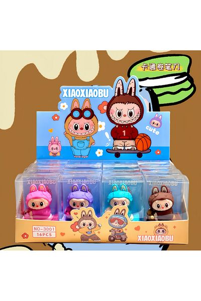 Miniso 16 قطعة مع صندوق 16 قطعة من مبراة أقلام Labubu Stitch Capybara أدوات شحذ للطلاب برسومات كرتونية لطيفة