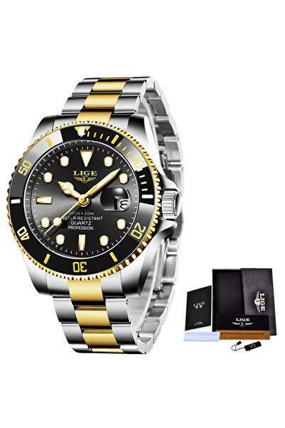 Lige ساعة LIGE الجديدة للرجال باللون الذهبي والأسود، ساعات يد عسكرية رياضية ل...