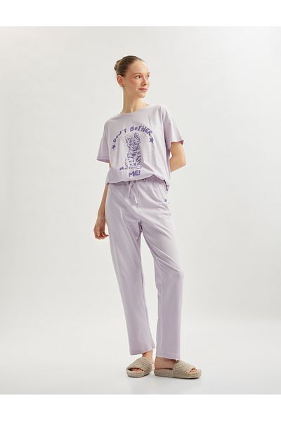 Koton Cotton cat printed short sleeve pajama set.
