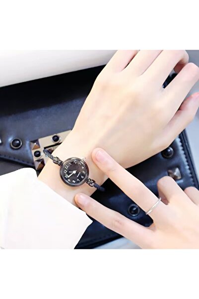 Choice ساعة YIKAZE نسائية صغيرة باللون الأسود والأسود بسوار ذهبي من الفولاذ ا...