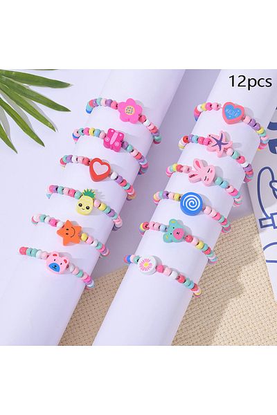 WHPHous 12 pcs 12Pcs/Pack Cartoon Children Wooden Beads Color Bracelet for Girl Birthday Party Favors Baby S
