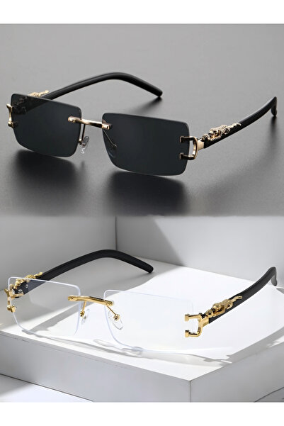 Choice6 KH2670-G.WG 2 PCS Fashionable Trendy Frameless Rectangular Personalized Sunglasses For Daily Life