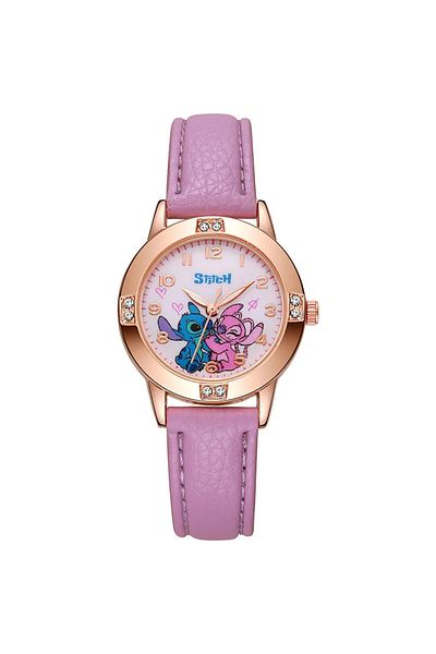 Miniso purple Disney Children's Watches Cute Cartoon Stitch Imitation Diamond Belt Student Quartz Watch Sim