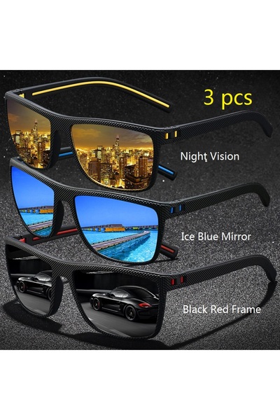 Choice Night-Blue-BlackRed 3Pieces Vintage Check Pattern Sunglasses For Men W...