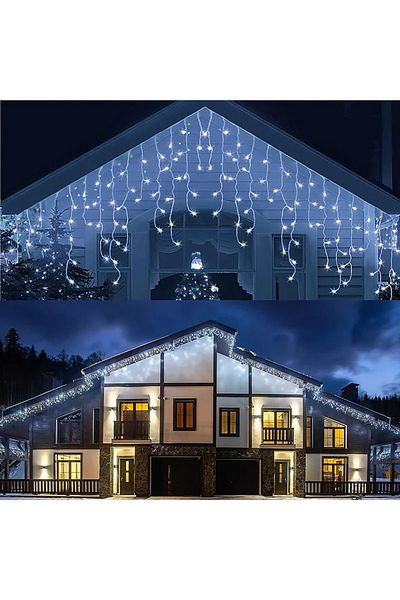 Choice Eu plug White-4Mx0.6M 4Mx0.6M Curtain LED Icicle String Lights EU Plug Christmas Garland Droop Light