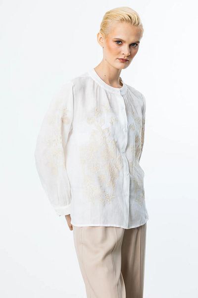 Ekol Women's Embroidery Detailed Buttoned Blouse 3938 Ecru