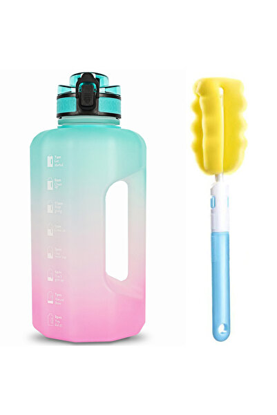 Choice Green Pink Gradient Big Water Bottle 2.2 Litre with Handle Time Marker, Straw Leak Proof Half Gallon