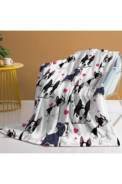 Choice 75x100cm Funny Pug Dog Blanket Cute Pug Dog with Erect Ears Design Flannel Fleece Throw Blanket Soft