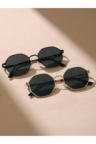 Choice1 FP313-G.BK 2 Pcs Metal Geometric&Round Frame Fashion Classical Sunglasses For Vacation Decors Photo