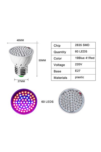 Choice 48leds 220V E27 Full Spectrum LED Grow Light Bulb 220V 48/80/300leds Indoor Garden Hydroponic Led Gr