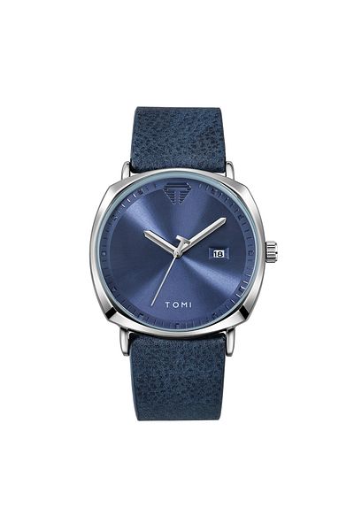 Choice Blue silver TOMI Men's Watch Minimalist Fashion Sports Watch Calendar Leather Casual Quartz Watch