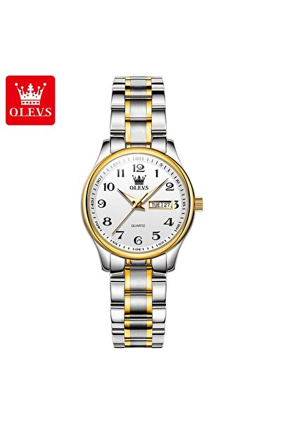 Choice ساعة OLEVS كوارتز فاخرة للنساء باللون الأبيض الذهبي، ساعة أنيقة من الف...