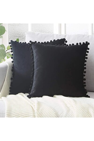 Choice 45X45cm black Velvet Throw Pillow Covers With Tassels, Decorative Throw Pillow Covers Soft Solid Col