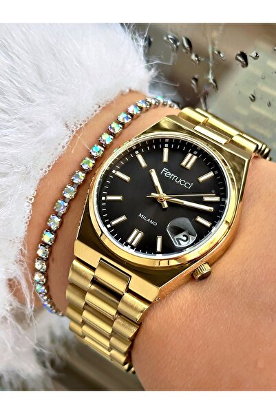Ferrucci Ferrucci̇ Black Dial Calendar Gold Metal Women's Watch