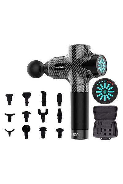 Smart Vibe Aparat Profesional Masaj SmartGUN™ PRO, Ecran Tactil, 12 Viteze, 12 Capete, 3200 Percutii, Carbon