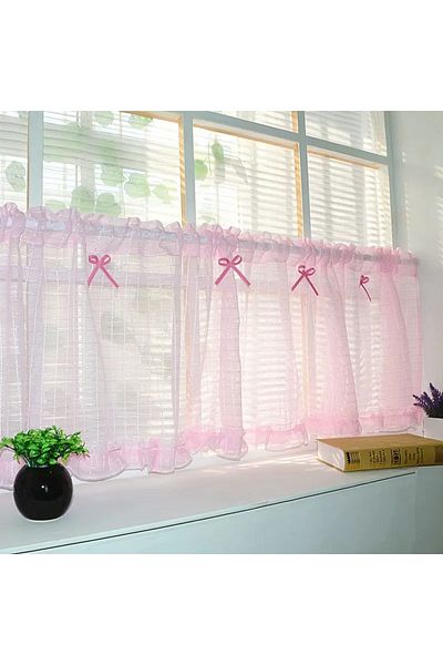 Choice Rod Pocket 1 Panel W140 x H60cm Pink Pink Short Plaid Sheer Tulle Curtains Kitchen Cabinet Coffee Sm