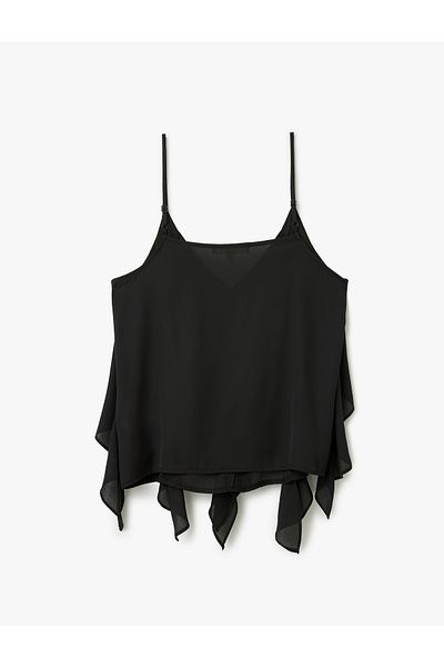 Koton Black Strappy Ruffle Blouse For Women