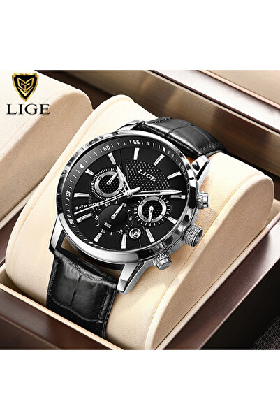 Lige ساعة رجالية رياضية فضية سوداء 2026 ساعة كوارتز رجالية ماركة فاخرة من الج...