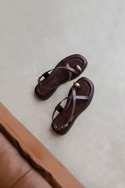 STRASWANS Puket Kadın Parmak Arası Deri Sandalet Kahve