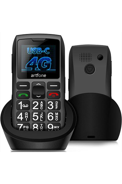 Choice Standard Black Artfone C1+ Bar Senior Mobile Phone LTE 4G Net With Charging Dock Big Keypad For Eld