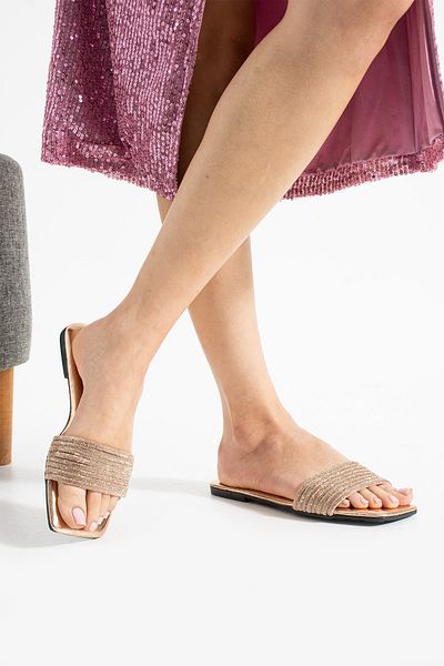 Mepa Ayakkabı Ahd Beige Stone Detailed Daily Evening Dress Women's Slippers