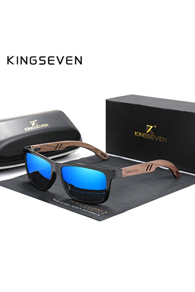 choice2 Orignal blue KINGSEVEN 100% Polarized Vintage Men Wooden Sunglasses Wood UV400 Protection Fashion Sq