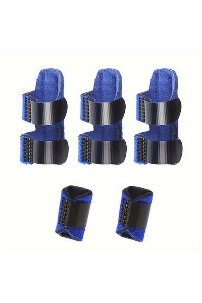 Choice Blue 5pcs Finger Splint Set: 2 Thumb and Little Finger Braces, 3 Finger Stabilizers for Index, Middl