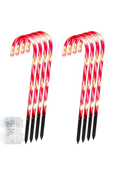 Choice One Tow Eight 4/5/8/10 LED Christmas Candy Cane Lights Battery Waterproof Outdoor Pathway Marker Sta