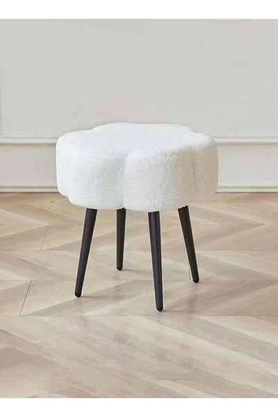 Taimi Boucle Fabric Chair Elegant Cloud Design with Metal Legs, Bedroom Dressing Chair - White